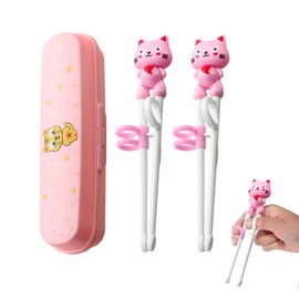 Set of 2 Training Chopsticks for Beginners with Assistant, Training Chopsticks, Suitable for Beginners, Seniors and Children for Training Chopsticks, Chinese Chopsticks, Japanese Tableware Set, Pink