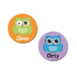 Dishwasher Magnet Clean Dirty Sign Double Sided Flip Non-Scratch Magnetic Indicator Perfect Kitchen Addition 3.15" Round by Morcart (Owl)