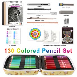 HIFORNY 130 Colored Pencils Set for Adults Coloring – 120 Colors Coloring Pencils with Extras,Artists Soft Core,Drawing Pencils Art Craft Supplies for Adults Beginners