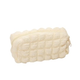 88flix Korean Pencil Case, Cream Puffs, Large Capacity, Popcorn, Pouch, Trinket Holder, Multi Pouch, beige, Casual