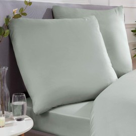Sleepdown Block Microfiber Plain Dye Duvet Cover Quilt Bedding Set with Pillowcase Easy Care Soft Warm Cosy - 135 cm x 200 cm + 180 cm x 80 cm - Duck Egg