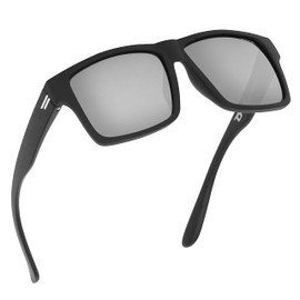 TOROE Eyewear Matte Black RANGE XL Frame Sunglasses Light Weight TR90 Frame, Polarized Polycarbonate Lens (Matte Black | White Emblem, Silver (C3))