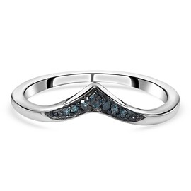 TJC Natural Blue Diamond Wishbone Ring for Women Size R with Pave Setting in Platinum Plated 925 Sterling Silver April Birthstone Metal Wt. 1.67 Grams