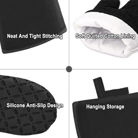 CHUKCHI Oven Mitts and Pot Covers 6pcs Set- Kitchen Oven Glove Non-Slip and Clear Texture, Heat Resistant 550 Degree and Potholder Pot Holder Soft Cotton Lining for Baking, Cooking, BBQ-Black