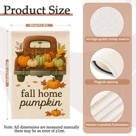 OBSEDE Fall Garden Flag 12x18 Double Sided, Brown Truck Pumpkin Weather Resistant Polyester for Autumn Thanksgiving Yard Decor, Welcome Outdoor Decoration for Porch Patio Lawn