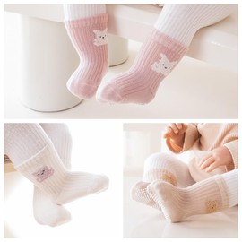 J Poqobog Baby Crew Socks,Grips Combed Cotton Socks Toddler Non-Skid for Girls,Boys Non Slip/Anti Skid 9-Pack (2-3T, Girls - 9 Pairs)