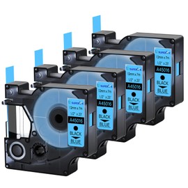USUPERINK 4 Pack Compatible for Dymo D1 Label Tape 45016 S0720560 Refill Black on Blue 1/2 inch x 23 feet Labeling Tape for LabelManager PnP 160 210D 260P 280 360D 420P 450D ColorPop Label Maker