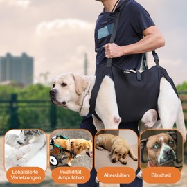 Milageto Dog Harness Adjustable for Large and Medium Dogs, Anti-Pull Harness with Control, Breathable Dog Chest Harness for Joint Injuries of Elderly Dogs, Black L