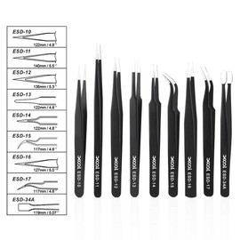 XOOL 9PCS Precision Tweezers Set, ESD Tweezers Set, Anti-Static Stainless Steel Tweezers Kit, Non-Magnetic and Multi-Standard Stainless Steel Tweezers for Lab, Electronics, Jewelry and Detailed Work