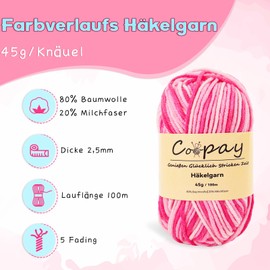 Coopay Wool for Crochet, 10 x 45 g Colour Gradient Crochet Yarn, Soft Crochet Yarn, Multicoloured, 5-Ply Wool for Knitting, Colourful Yarn for Knitting, Crochet, Beautiful Acrylic Yarn for Beginners
