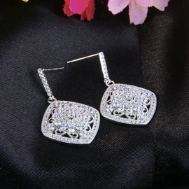 EVER FAITH Women's 925 Sterling Silver Cubic Zirconia Vintage Style Chandelier Dangle Earrings Clear