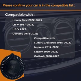 FFFauto HVAC A/C Heater Blower Motor Compatible with Acura Integra, Honda Civic 2022-2023, CR-V 2017-2023, HR-V Odyssey & Subaru Crosstrek, Impreza 2017-2022, Legacy Outback 2020-2022