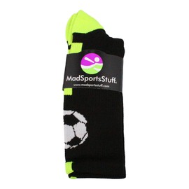MadSportsStuff Soccer Ball Crew Socks (Black/Electric Green, Large)