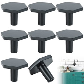 HWTONG 8 Pieces Furniture Knobs Hexagon - Cabinet Knobs, Zinc Alloy Door Knobs, for Kitchen Cabinets, Drawer Knobs, Interior Cabinets (Black)