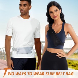 WHIPPY Running Belt for Phone Bag Running Gifts for Women Fanny Pack for Men Elastic Runners Money Belt Phone Holder Hiking Waist Pack, Grey