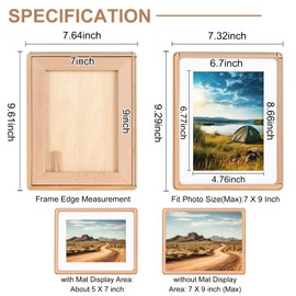 Kattepote 7x9 inch Picture Frames, Display Pictures 5x7 Inch with Mat or 7x9 without Mat, with High Clear Acrylic, Photo Frame for Landscape or Portrait Orientation, Wall-Mount & Tabletop