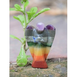 Crocon Seven Chakra Gemstone Angel for Feng Shui Chakra Balancing Reiki Healing Spiritual Meditation Devotional Aura Cleansing Energy Generator Focus Hand Carved Home Office Decor Size: 2-2.5 Inch