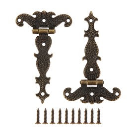 dophee 2Pcs Antique Bronze Door Hinges, T-Strap Decorative Furniture Fittings Butt Hinges for Windows Cabinet Cupboard Wardrobe Doors Wooden Boxes Jewelry Case Chest