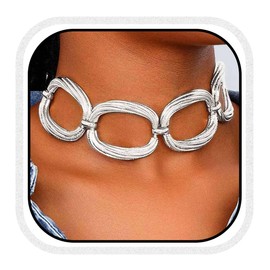 Reaky Chunky Necklace Gold Choker Neclaces Punk Thick Necklace for Women and Girls (Silver)