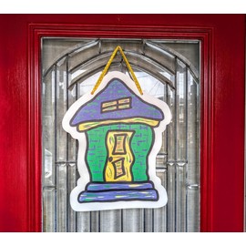 Mardi Gras Shotgun House Door Hanger, New Orleans Door Decoration 19"x15", Purple Green Gold Carnival Season, Louisiana, Weather Resistant