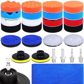 IROKCAKPT Polisher Buff 3.1 inches (80 mm) 27 Piece Set, Sponge Buffing for Electric Polisher, Ultra Fine Grain Soft Urethane Sponge Buffing Magic Tape Curved Polishing Adapter
