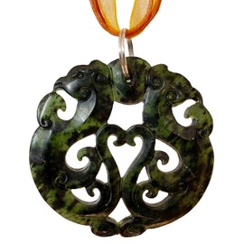 Spirit of Avalon Black Jade Pendant Phoenix with Organza Ribbon Natural Chinese Jadeite Jade Handmade Carved on Ribbon Black Jade Sunje, Jade, Jade