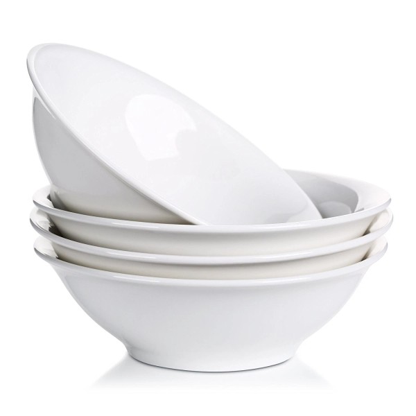 LIFVER 48 Oz White Ceramic Bowls, Set of 4, Large