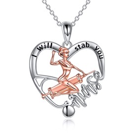 YFN Nurse Necklace Sterling Silver Sister Pendant Stethoscope Jewellery Sister Day Gifts for Women Girls Nurse, Sterling Silver