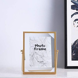 XIAOHONG 2 Pack 4x6 Metal Floating Glass Picture Frame with Metal Easel (Vertical), Simple Metal Geometric Picture Frame for Photos, Art, Tabletop Display (Gold)