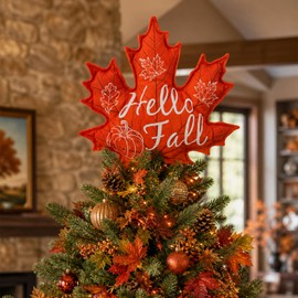 Fall Tree Topper Hello Fall Maple Leaf Tree Top Decor for Christmas Tree