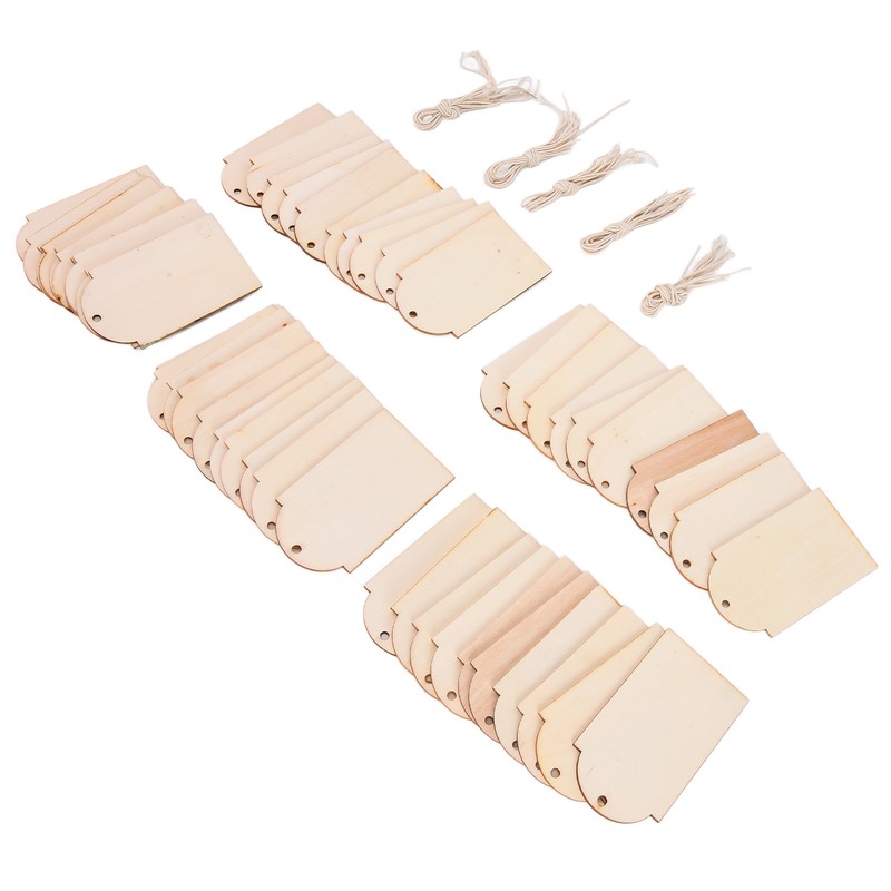 50pcs Wood Pieces DIY Natural Rustic Unfinished Wood with Hemp