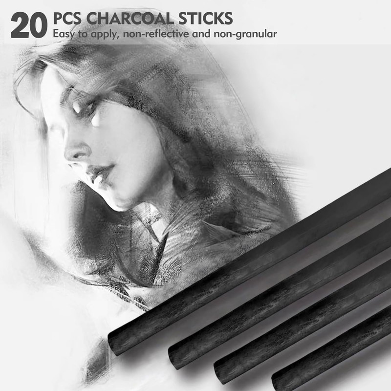 20 PCS Charcoal Sticks, 5-7mm Black Willow Charcoal, Drawing Tools