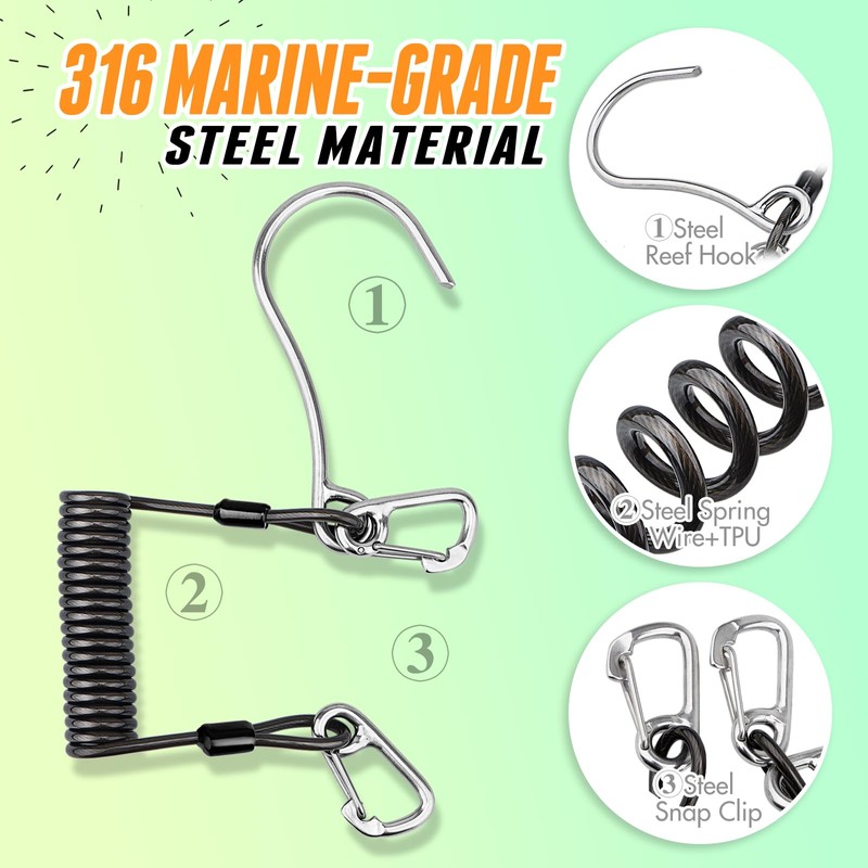 OVOVFANY Scuba Diving Reef Hook, 316 Stainless Steel Single Reef
