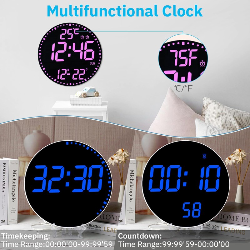 LED Digital Wall Clock Large Display, 10 Inch Electronic Alarm
