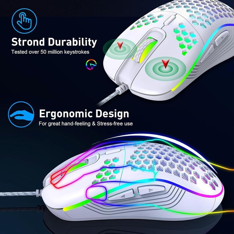 Wired Gaming Mouse, Computer Mouse Ergonomic Mice Honeycomb Design with