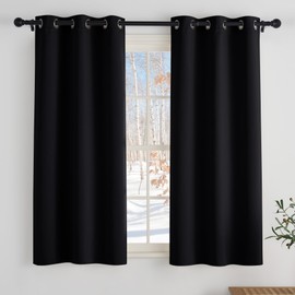 PONY DANCE Bistrogardine Blickdicht 2er Set H 114 x B 106 cm Verdunklungsvorhänge Kurz Scheibengardinen Küche Schwarze Gardinen Verdunkelnd Küchenfenster Vorhang mit Ösen