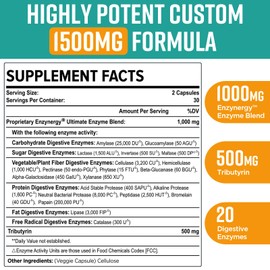 Orgabay Digestive Enzymes 1000mg with Postbiotics, 20 Enzyme Blend for Bloating, Optimal Digestion and Gut Function, 120 Veggie Capsules