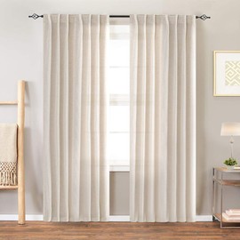 jinchan Linen Textured Curtains for Bedroom Drapes Rod Pocket Back Tab Linen Blend Curtain Panels Window Treatments for Living Room Patio Door 1 Pair 95 Inches Crude