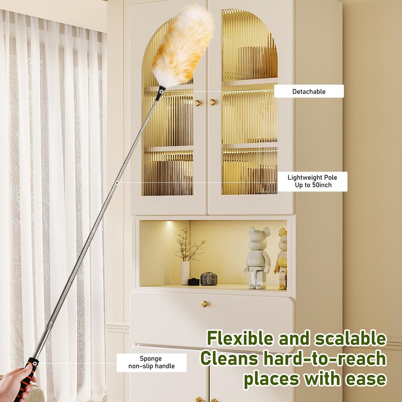Mehellofeather Retractable Lambswool Duster 25-64 Inch Removable Telescopic Handle Wool