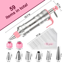 Dessert Decorating Syringe Set, Frosting Piping Kit icing piping kit Food Grade Stainless Steels (6 pro piping tips shooters 50 disposable piping bags) For Baking, Decorating Cupcake, Deviled Eggs