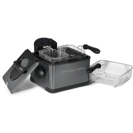 Complete Cuisine 4 Liter Electric Deep Fryer with 3 Fryer Baskets, Lid & Filter, Black