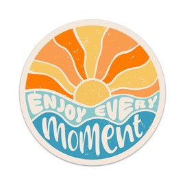 Enjoy Every Moment Sticker Sunset Beach Inspirational Positive Vibes Sticker Groovy Motivational Happiness Waterproof Vinyl Stickers For Laptop Water Bottle Notebook Tumbler Decals Gifts For Women Men