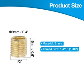 PATIKIL 1/4IP Standard Thread Brass Lamp Pipe Nipple, 5 Pcs 15mm/ 0.6" Length Hollow Tube Adapter Coupler Connector Pipe Fitting Hardware DIY Repair Part for Lamp Lights