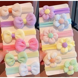 GAFATORY 48Pcs Bow and Flower Hair Ties Elastic Toddler Hair Ties Hair Colorful Bows for Girls Ponytail Holders for Thin Hair Bulk Hair Accessories for Girls