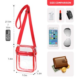 WJCD Clear PVC Concert Tote Bag - Stadium Approved, Women's Clear Bag with Front Pocket (Red)