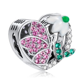 NINGAN January-Snowdrop Birth Flower & Butterfly Charm for Birthstone Charms Bracelets 925 Sterling Silver Pendant Bead with Cubic Zirconia Birthday Jewelry Gifts for Women Wife Mom Girls Her