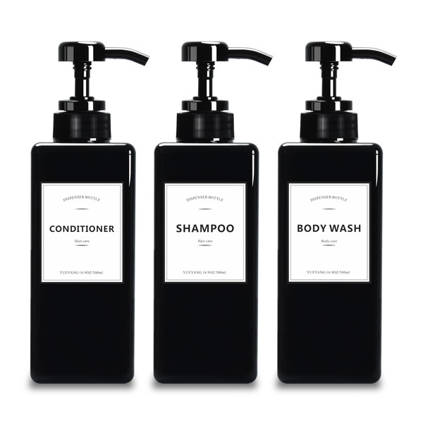YUEYANG Black Shampoo and Conditioner Bottles, 16.9OZ Pack of 3
