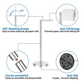 RFOUO Brushed Nickel Toilet Paper Stand,Free Standing Toilet Paper Holder Stand,4 Pounds Bathroom Toilet Paper Storage with Heavy Base for 4+1 Rolls,Toilet Tissue Holder,Toilet Roll Stand, RGJ-1C