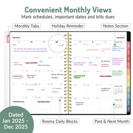 Forvencer Planner 2025, Weekly and Monthly Calendar Planner (January 2025 - December 2025), 6" x 8", Spiral Agenda Planner Book with Tabs, Daily Organizer for School Office Home, A5, Sky Blue