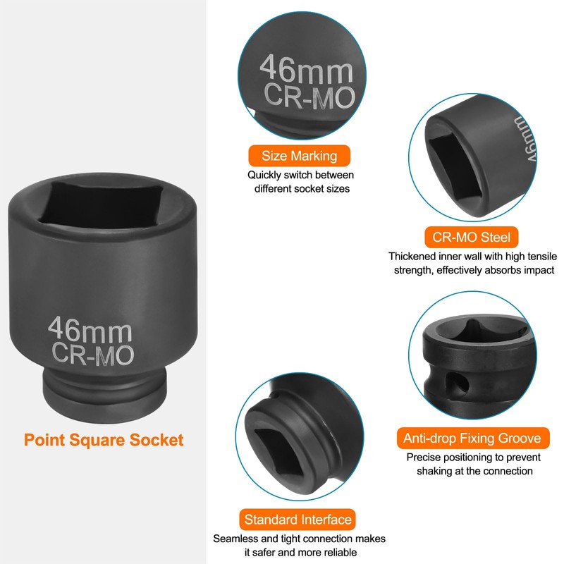 HARFINGTON 4 Point Square Socket 1" Drive 46mm Metric Square